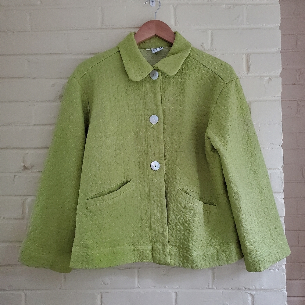 Johnny Was Green Chartreuse Jacket With Pockets Size Medium Missing Button